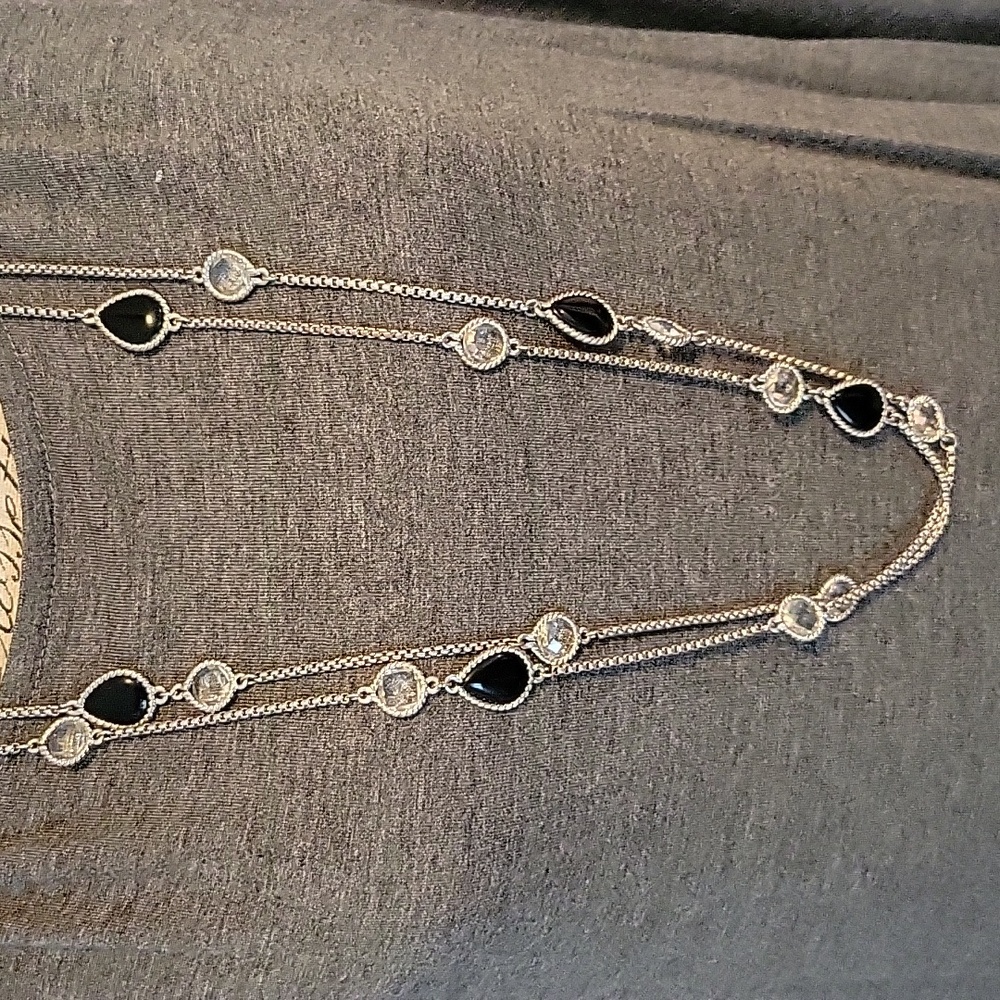 Faux onyx and crystal necklace